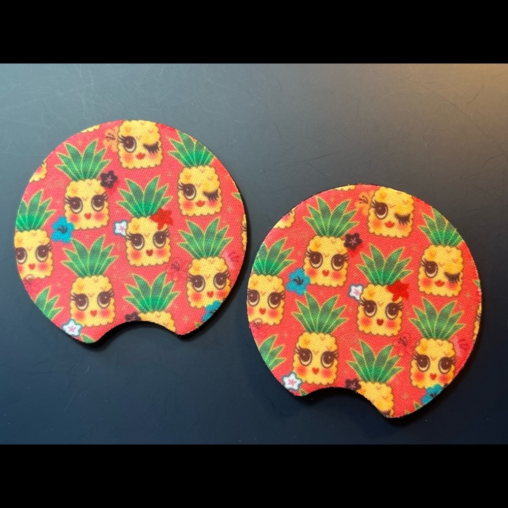 Pineapples Wearing Sunglasses Set Of 2 Car Cup Coasters New